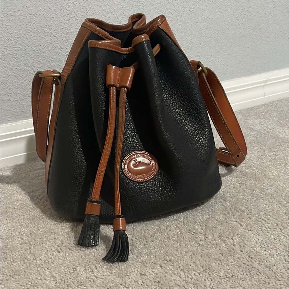 Dooney & Bourke Black and Brown Hobo Bag with Leather Trim